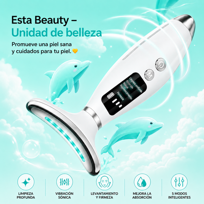 Masajeador LED para Rostro y Cuello | Antiarrugas con Luz Roja y Vibración