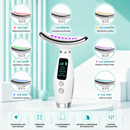 Masajeador LED para Rostro y Cuello | Antiarrugas con Luz Roja y Vibración