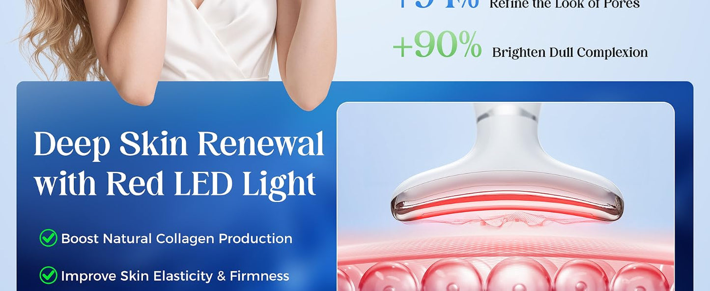Masajeador LED para Rostro y Cuello | Antiarrugas con Luz Roja y Vibración