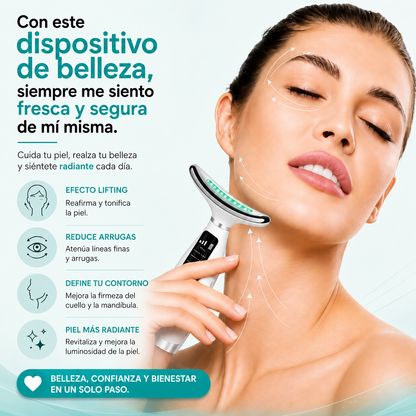 Masajeador LED para Rostro y Cuello | Antiarrugas con Luz Roja y Vibración